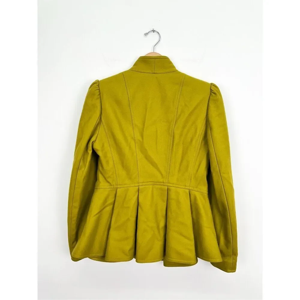 Ted Baker Women’s Wrenn Chartreuse Green Wool Cashmere Blend Peplum Blazer Jacke - Picture 3 of 16